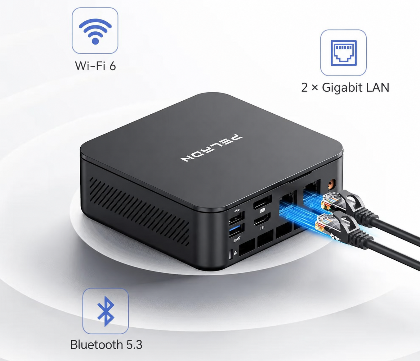 PELADN WO7 Wi-Fi 6 Bluetooth 5.3 i dwa porty Gigabit LAN
